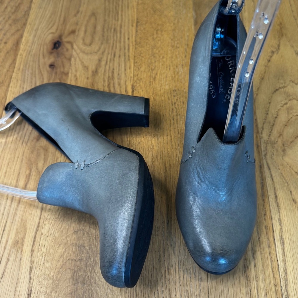 Kork-Ease Wom 8 EU 39 Gray Leather Block Heel Shootie Round Toe Block Heel Pumps